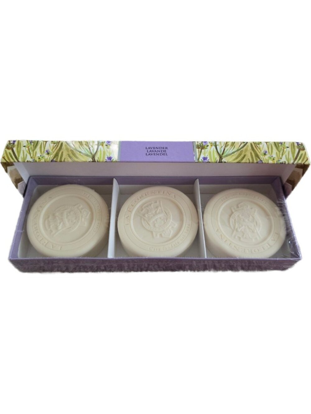 La Florentina Lavender Sculpted Soap Set Made in Italy 3x115g 4oz New NIB Sealed